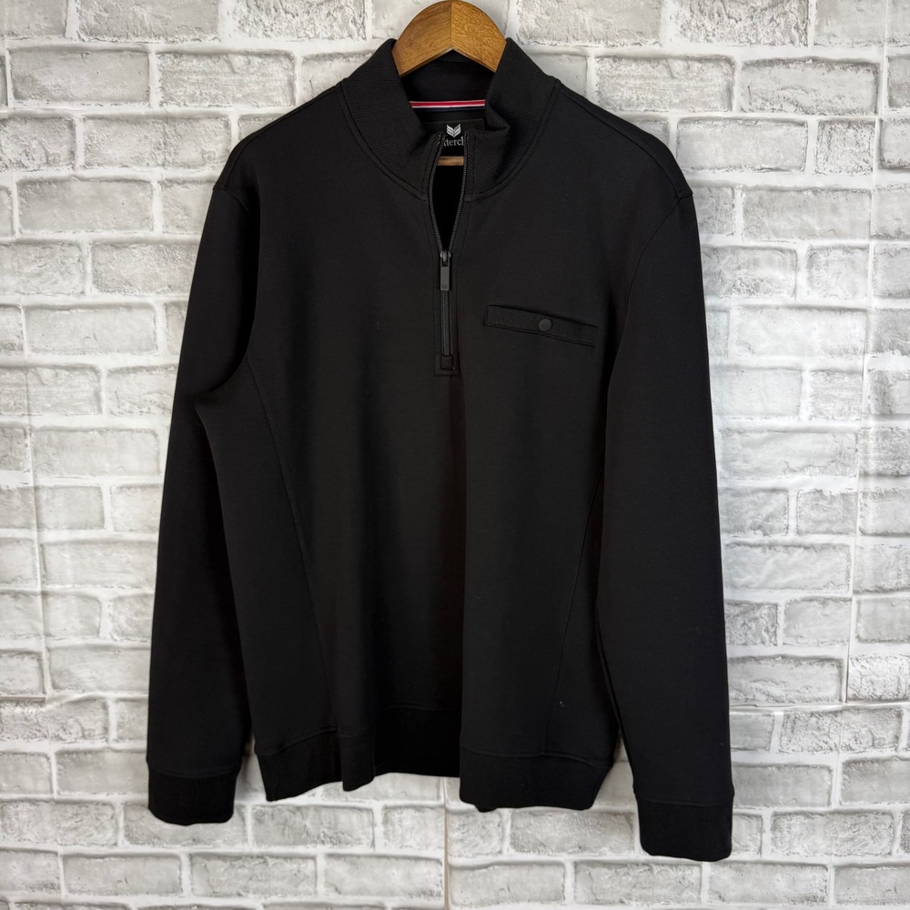 Buttercloth Mens Quarter Zip Pullover Sweater Black Size Large Ribbed Trim Mock